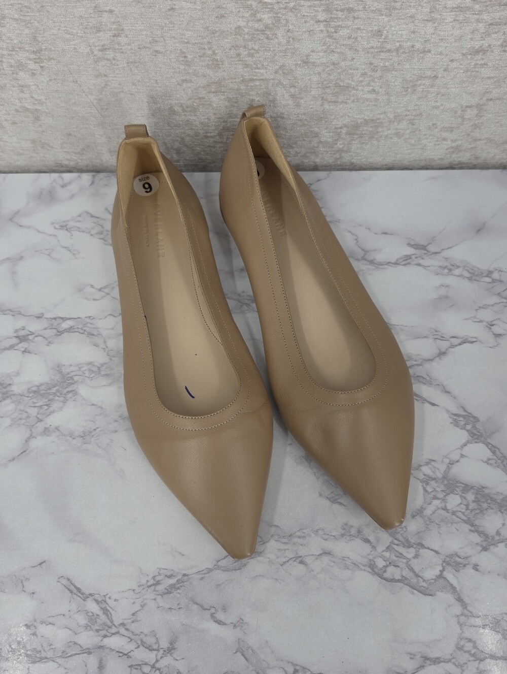 Everlane 40 Hour Flat Tan Italian Leather Ballet Flat Pointed Toe Neutral